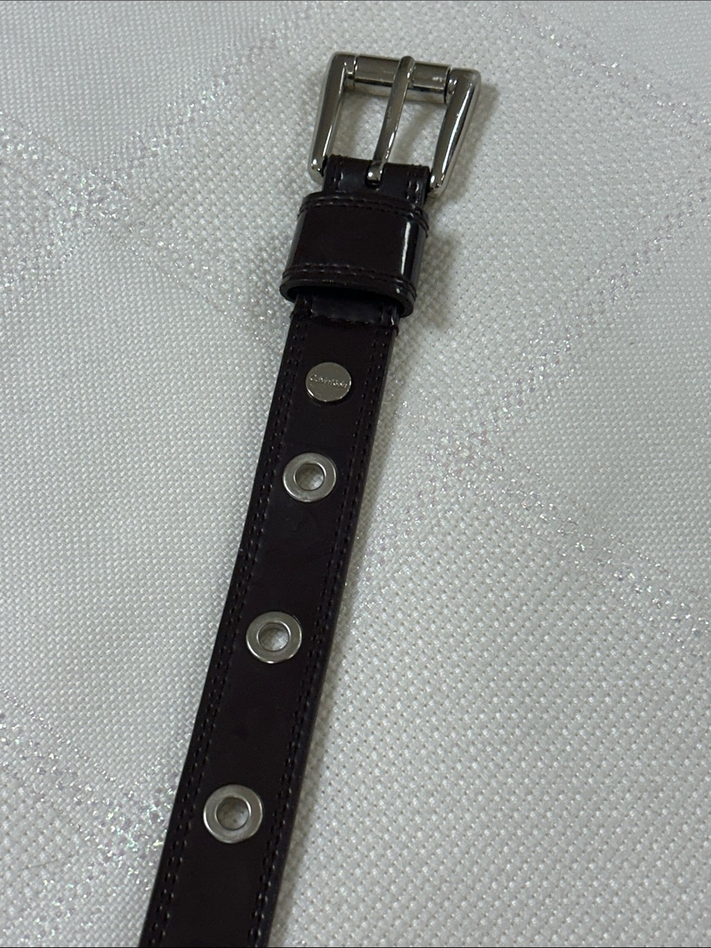 Calvin Klein Brown Leather Eyelet Belt with Silver Hardware image 4